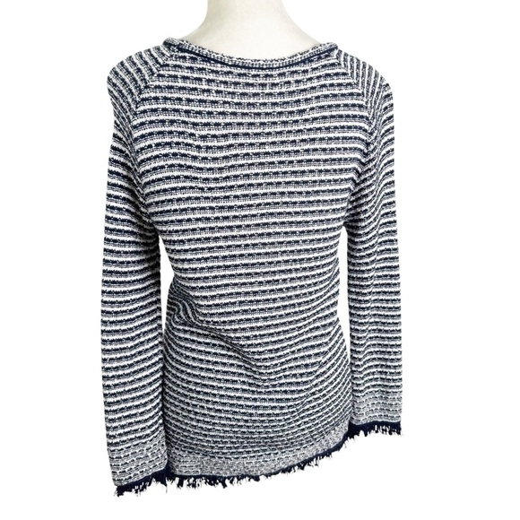 Kinross Cotton White & Navy Lattice Knit Cotton Sweater Size XS - Picture 2 of 9